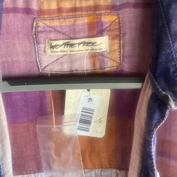 FREE PEOPLE NWT Oversized Olivia Plaid 100% Cotton Flannel Button Down Top - Picture 10 of 12